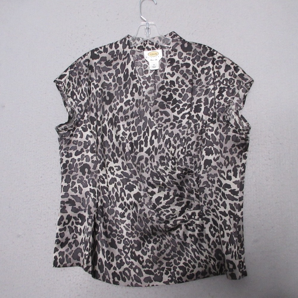 Talbots Top Plus 16 Animal Print Pure Silk Vintage Faux Wrap Timeless Quality